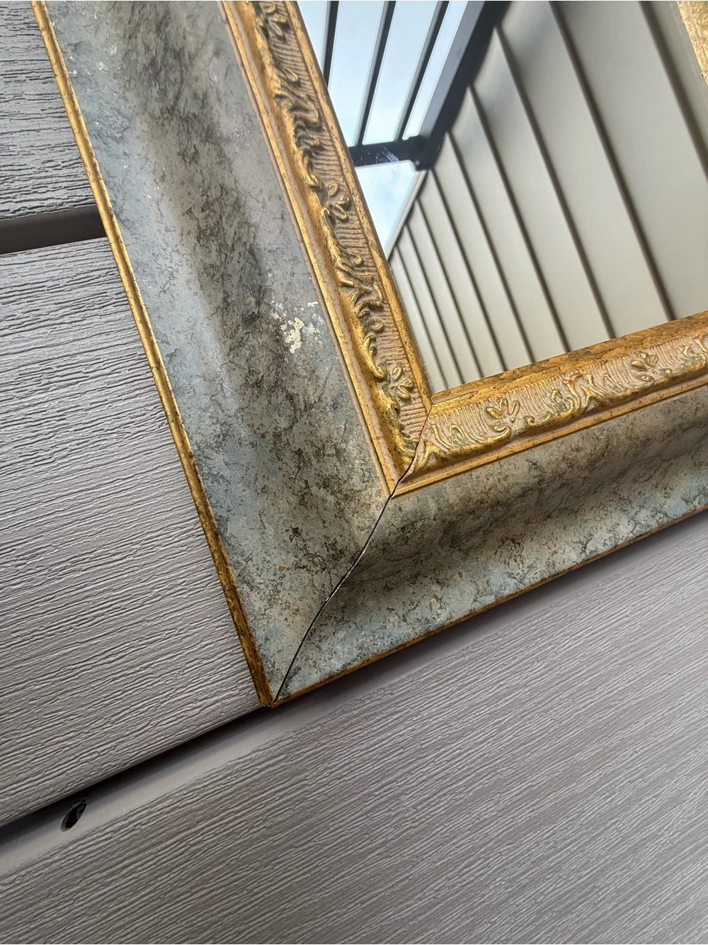 Ornate Gold Antiqued Silver Square Wall Mirror 10” Vintage Style